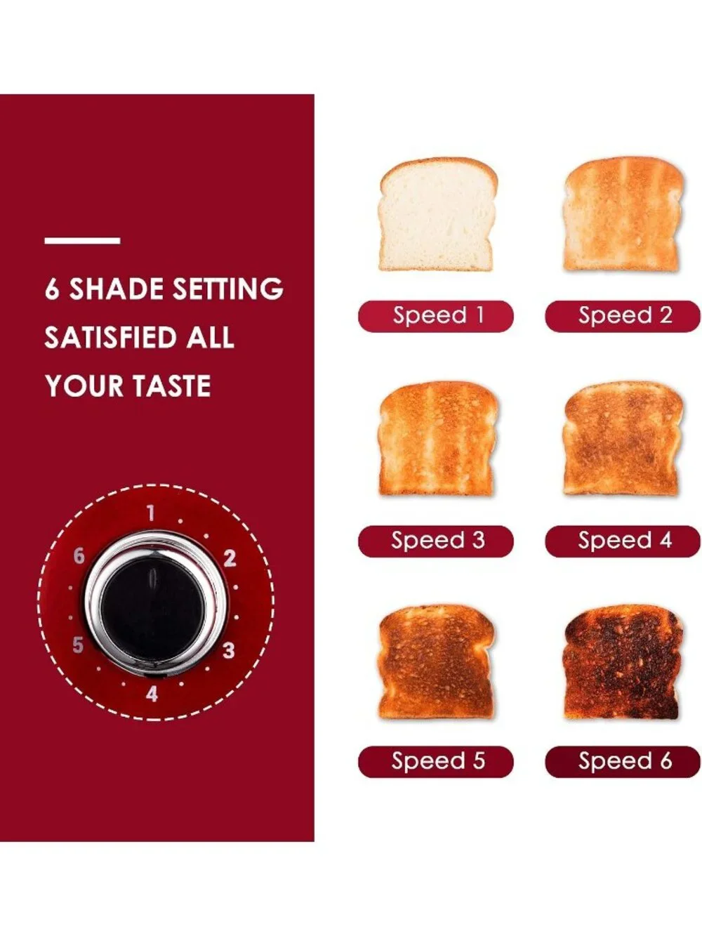 4 Slice Red Retro Stainless Steel with Bagel Defrost Cancel Function Toaster